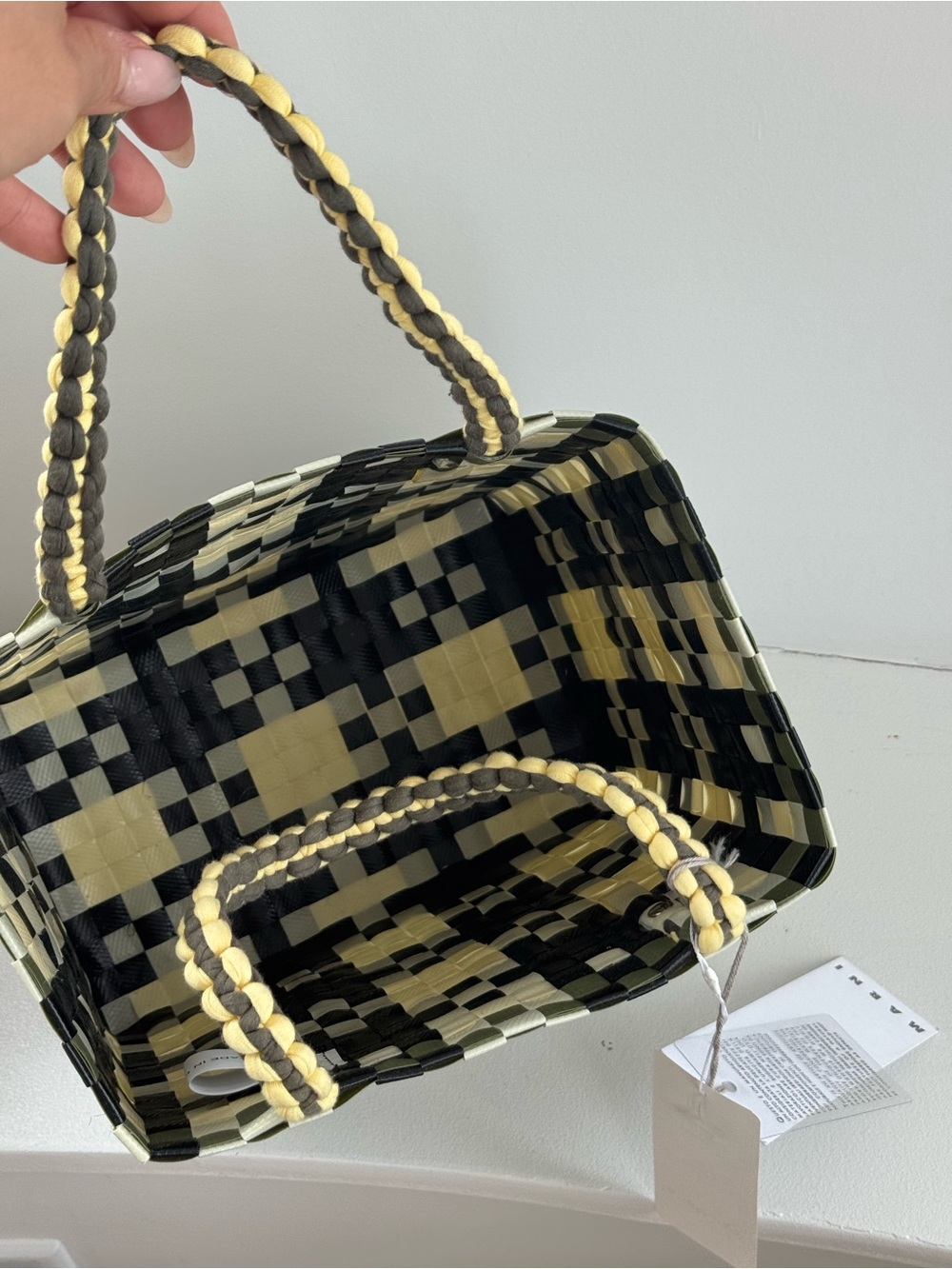 Marni Black, Cream & Yellow Woven Checker Tote - Picture 5 of 6